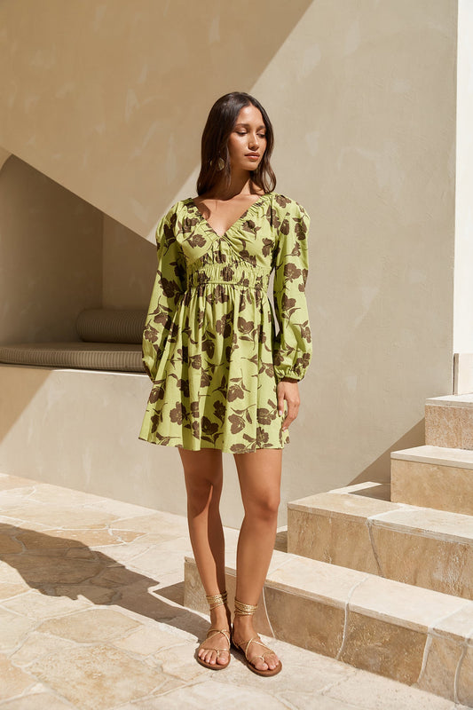 Aster Long Sleeve Mini Dress Green