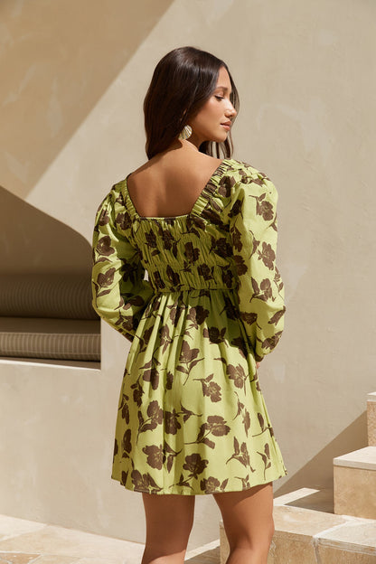 Aster Long Sleeve Mini Dress Green