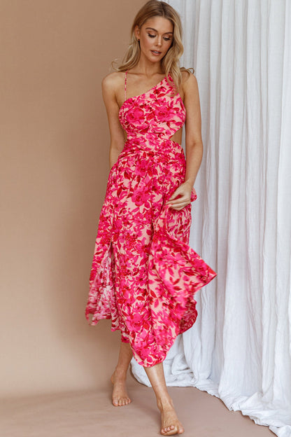 Destination Open Back Midi Dress Floral Pink