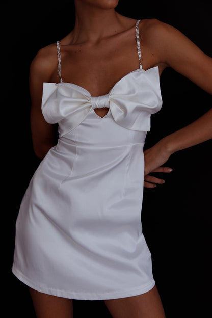 Lilly Bow Diamante Mini Dress White