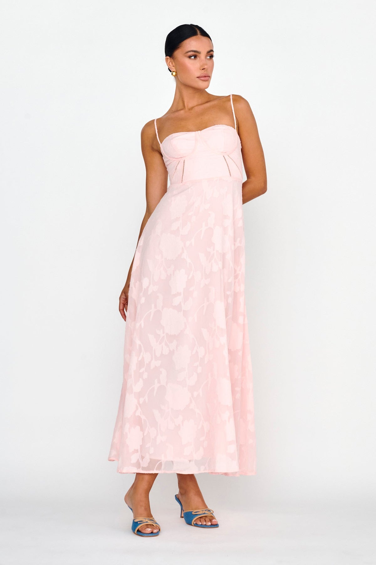 Well Wishing Textured Laced Back Midi Dress Pink
