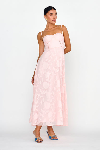 Well Wishing Textured Laced Back Midi Dress Pink