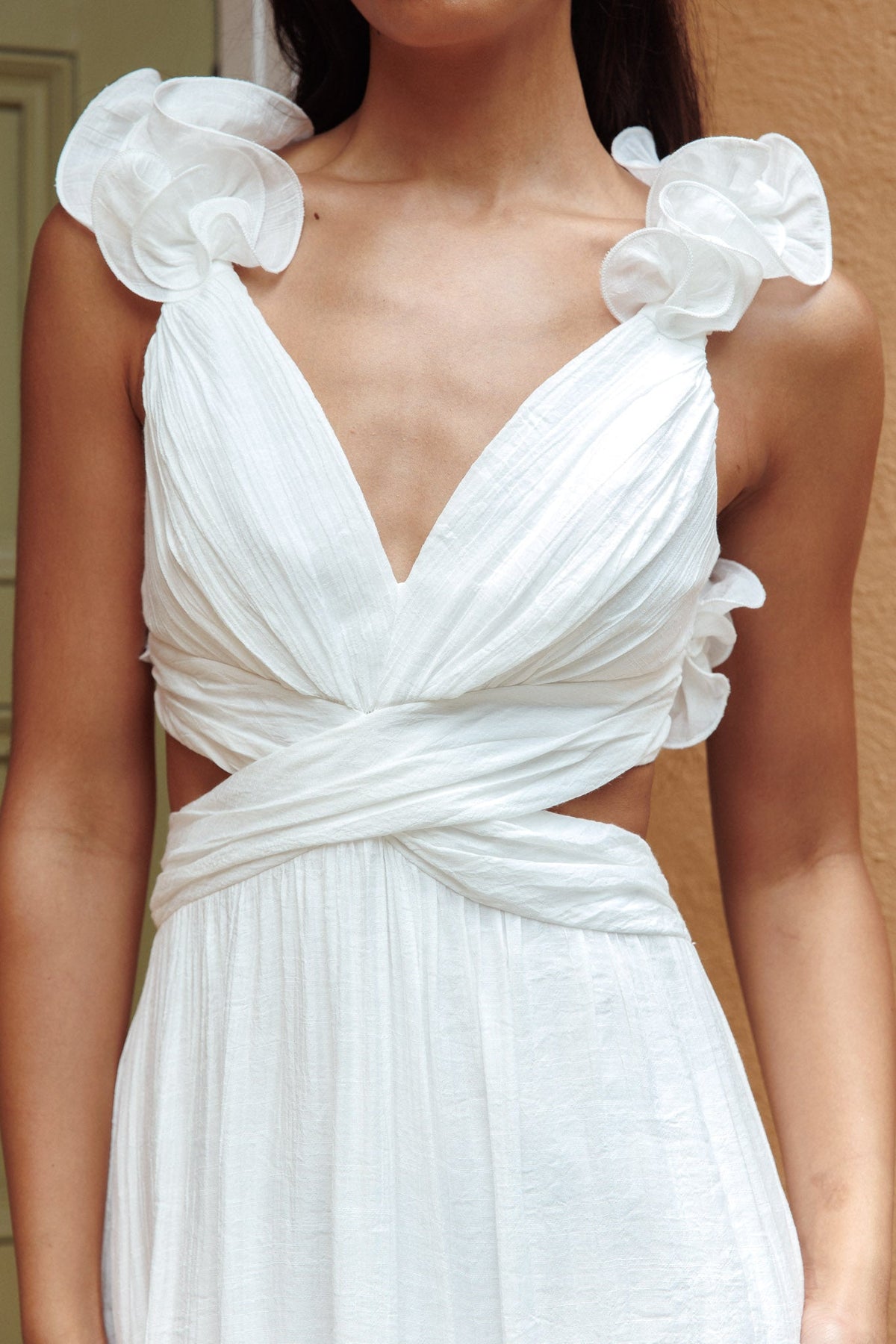 Madara Laced Back Ruffle Dress White