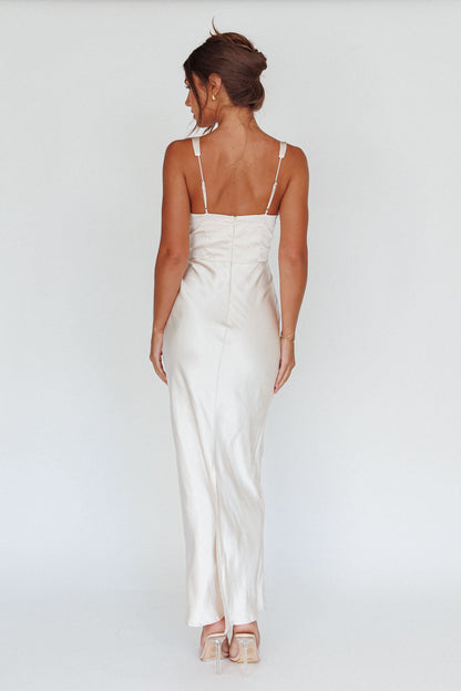Blushing Beauty Horsebit Accent Maxi Dress Champagne