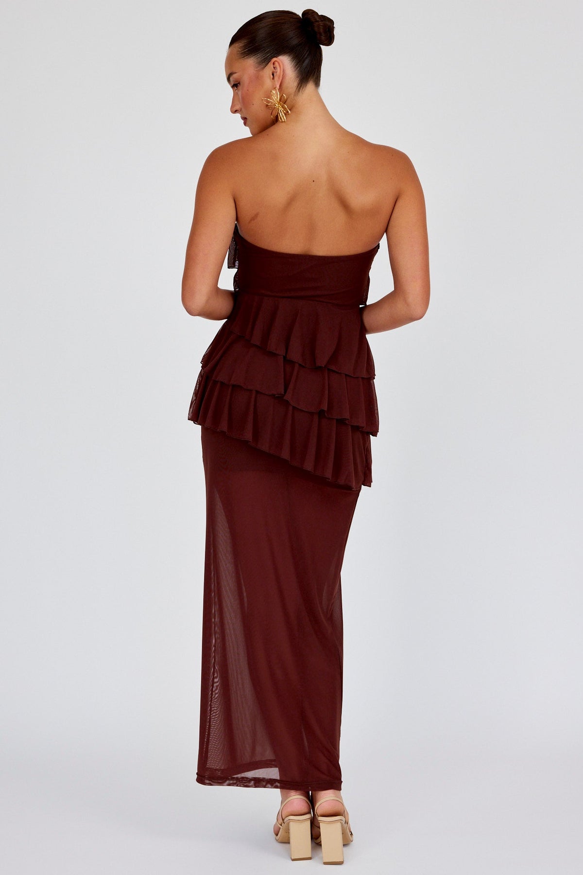Crewe Strapless Ruffle Maxi Dress Chocolate