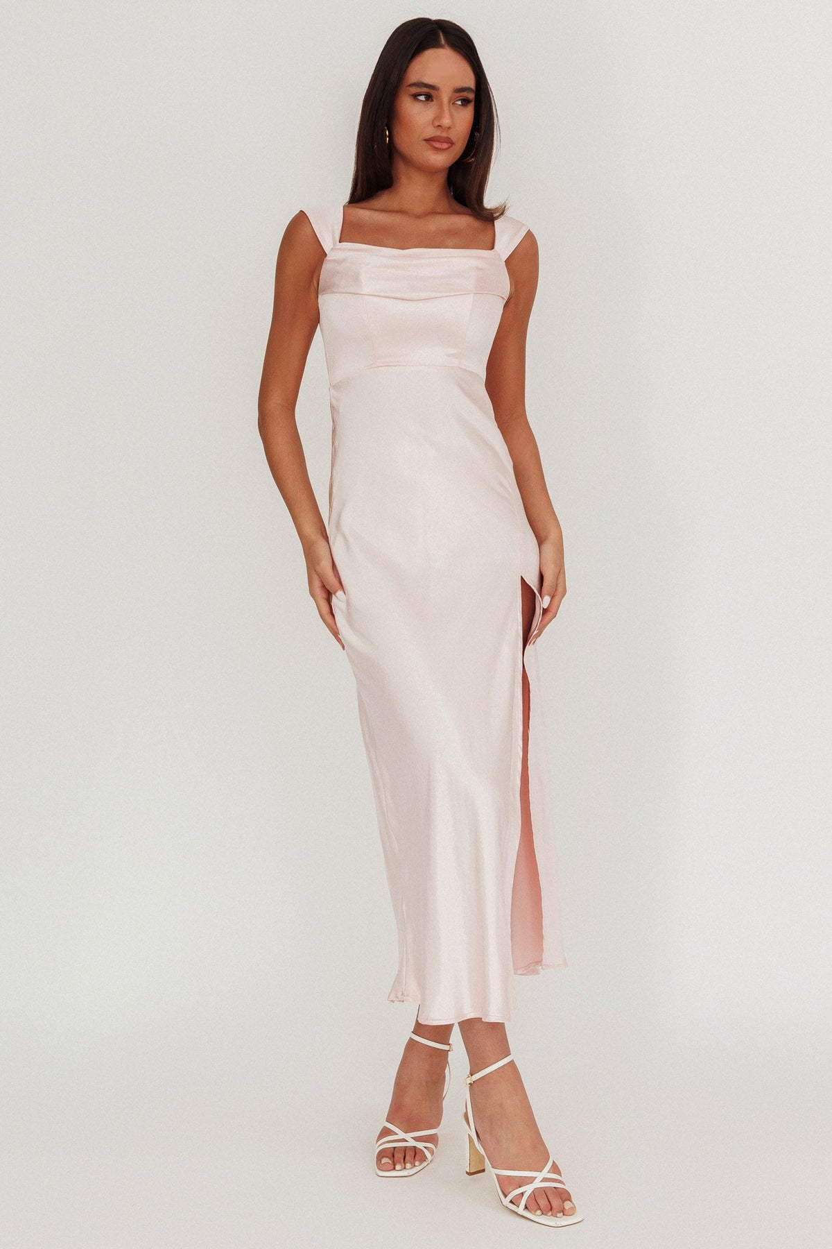 Lucinda Off-Shoulder V-Back Dress Blush