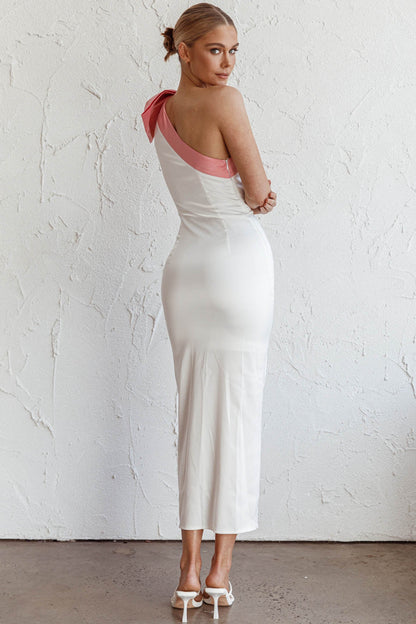 Sweetest Thing One-Shoulder Bow Maxi Dress White