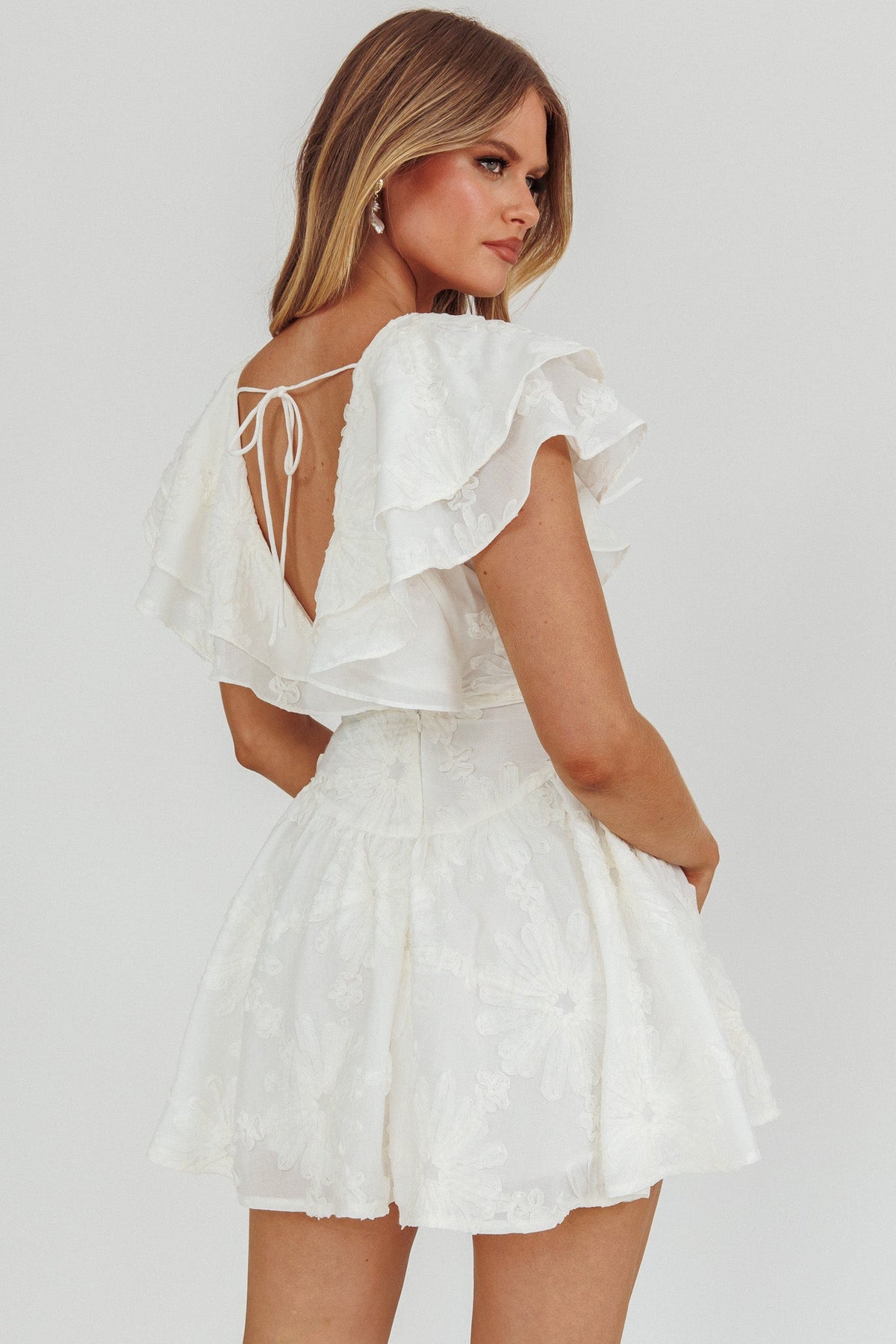 Garden Of Eden Ruffle Mini Dress White