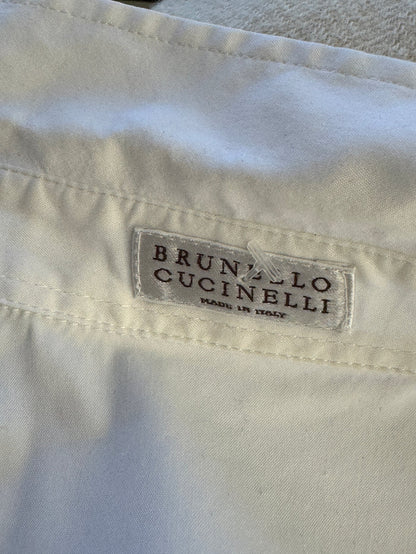 Brunello Cucinelli White Monili Trim Oversized Cotton Button-Front Shirt L