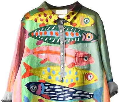 Fish Print Relaxed-Fit Button-Down Shirt for Women | Found Dat Fashion