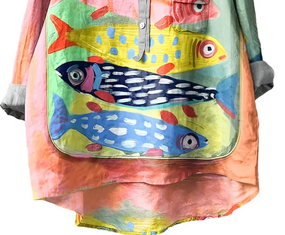 Fish Print Relaxed-Fit Button-Down Shirt for Women | Found Dat Fashion