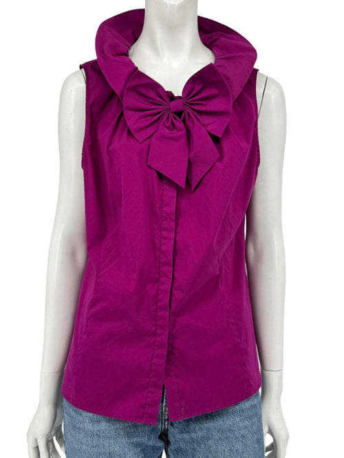 Lafayette 148 New York Sleeveless Cotton Poplin Bow-Collar Blouse – Size 12