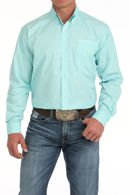 Men's Cinch MTW1105905 Turquoise Print Button Down Long Sleeve Shirt