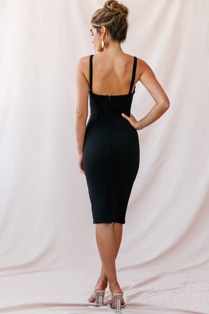 Georgia Square Neckline Midi Dress Black