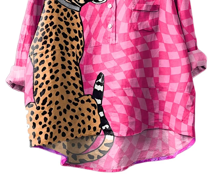 Pink Check Printed Relaxed-Fit Button-Down Shirt for Women | Poly-Cotton