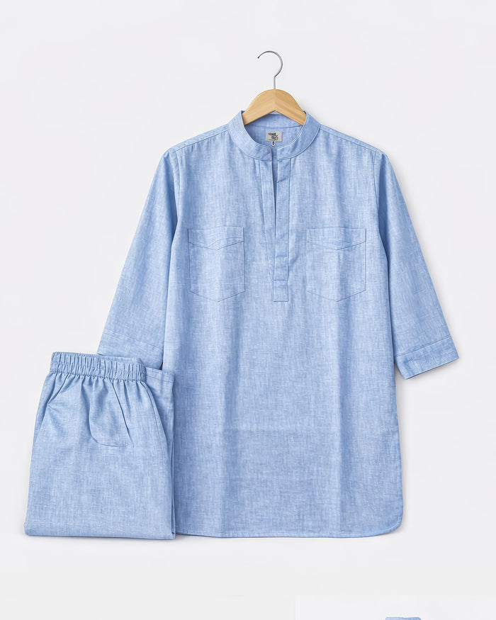 Powder Blue Linen Blend Kurta Co-ord Set for Women