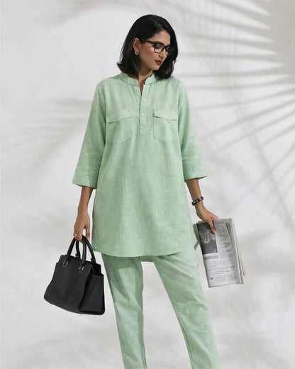 Powder Green Linen Blend Kurta Co-ord Set for Women