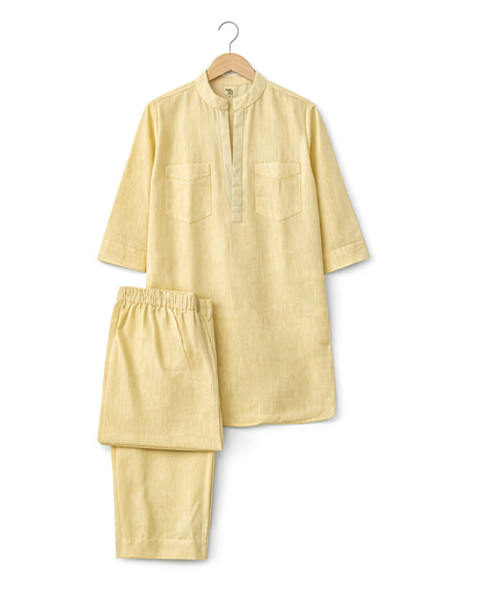 Powder Yellow Linen Blend Kurta Co-ord Set for Women