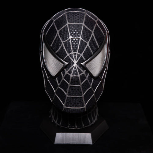 Sam Raimi Spidey Mask (Adults) with Full Head Shell & 3D Rubber Web (Black)