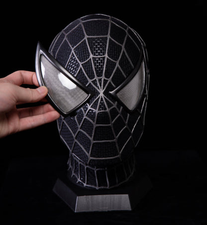 Sam Raimi Spidey Mask (Adults) with Full Head Shell & 3D Rubber Web (Black)