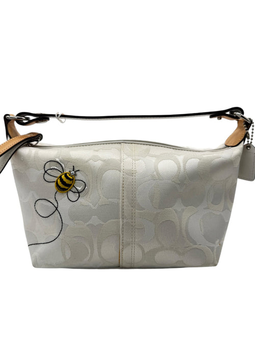 Coach Signature White Jacquard Shoulder Bag with Bee Appliqué | Style F053-7440