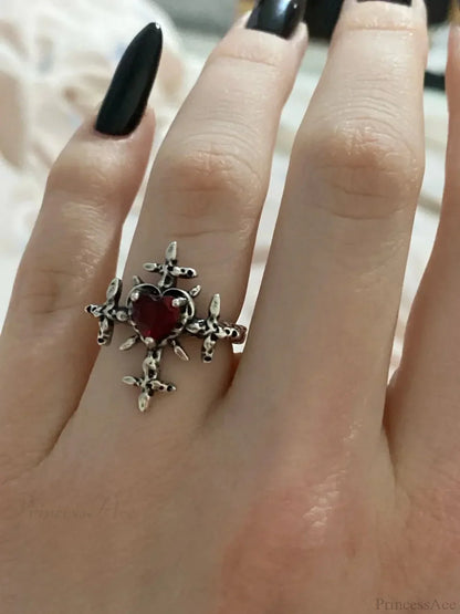 Y2K Gothic Animal Spider Crimson Crystal Ring